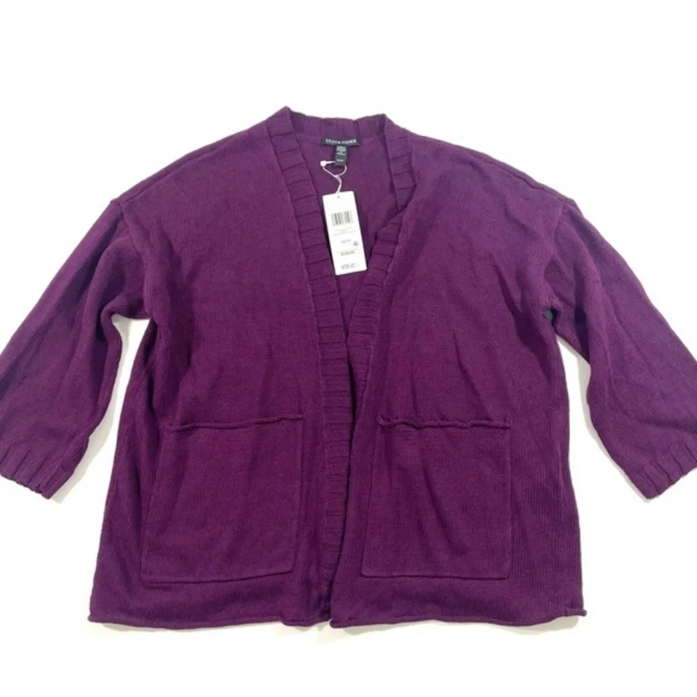 New Eileen Fisher Linen Cotton Cardigan 3/4 Sleeve